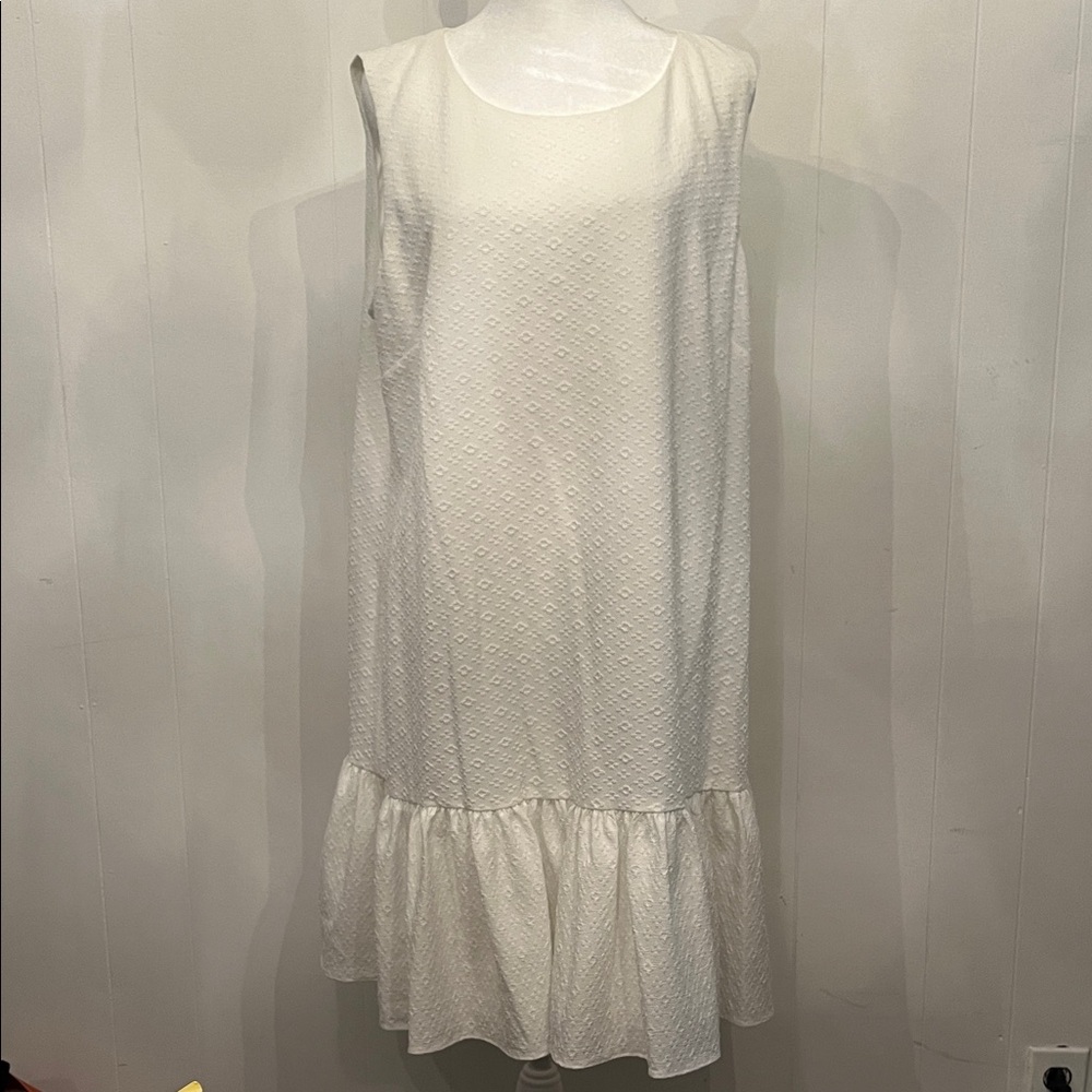 Tommy Hilfiger White Sleeveless Ruffle-Hem Midi Dress